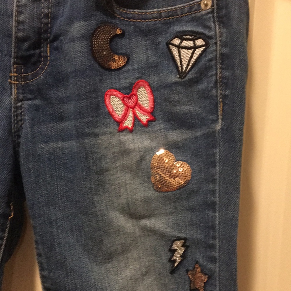 Roebuck and co. Embellish skinny denim swiftie jeans patches appliqué size 12